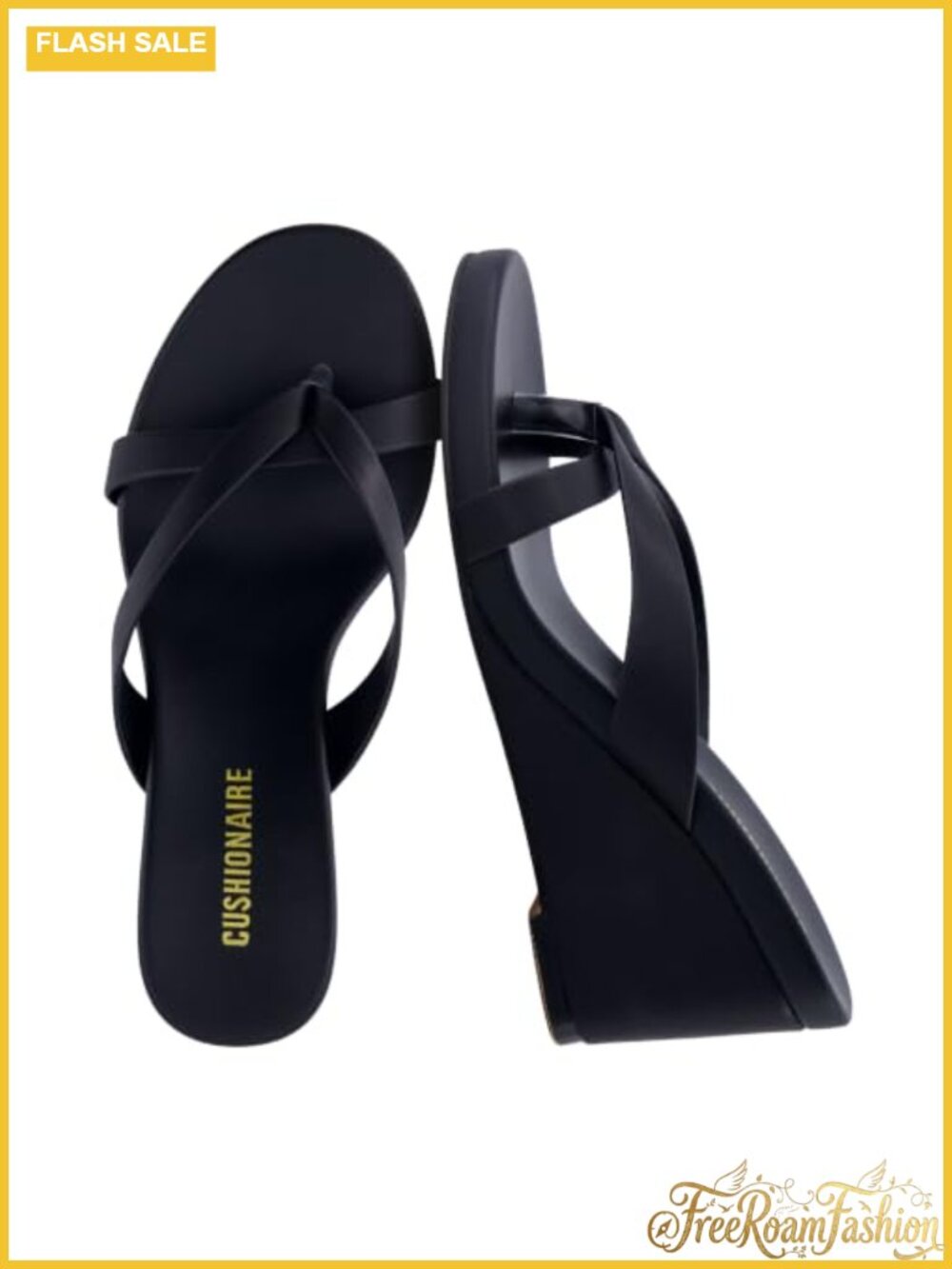 CUSHIONAIRE Mona Faux Leather Wedge Slip-On Sandals 3-Inch Heel